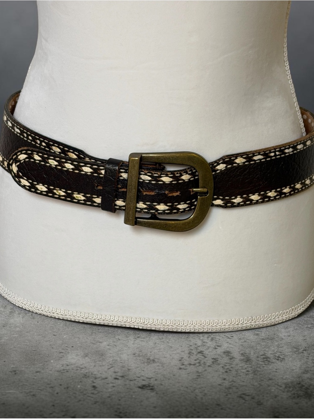 Vintage Tony Lama Miller Stockman Leather Belt 36 Brown Buckstitch Western 48704